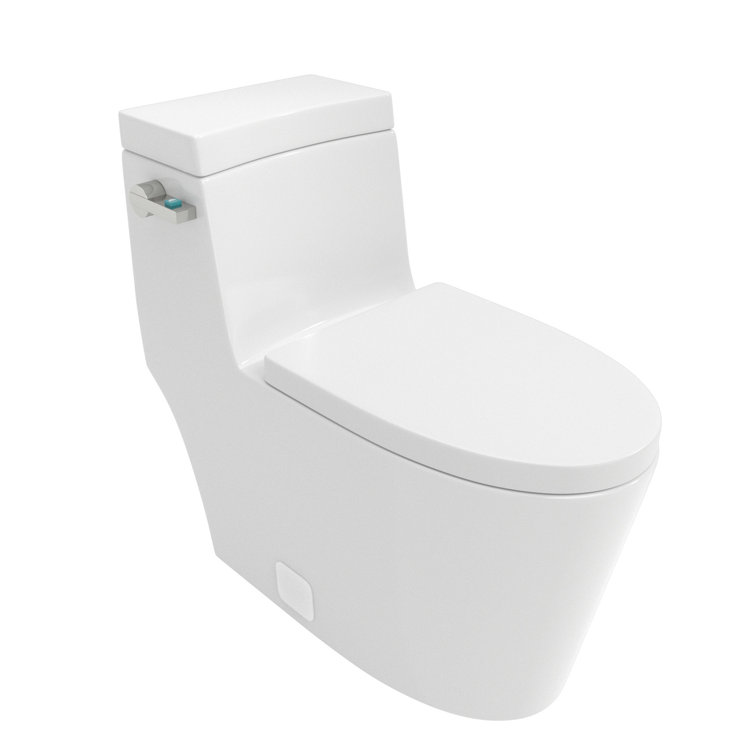 White Ceramic Elongated One-Piece Toilet with Silent Flush
