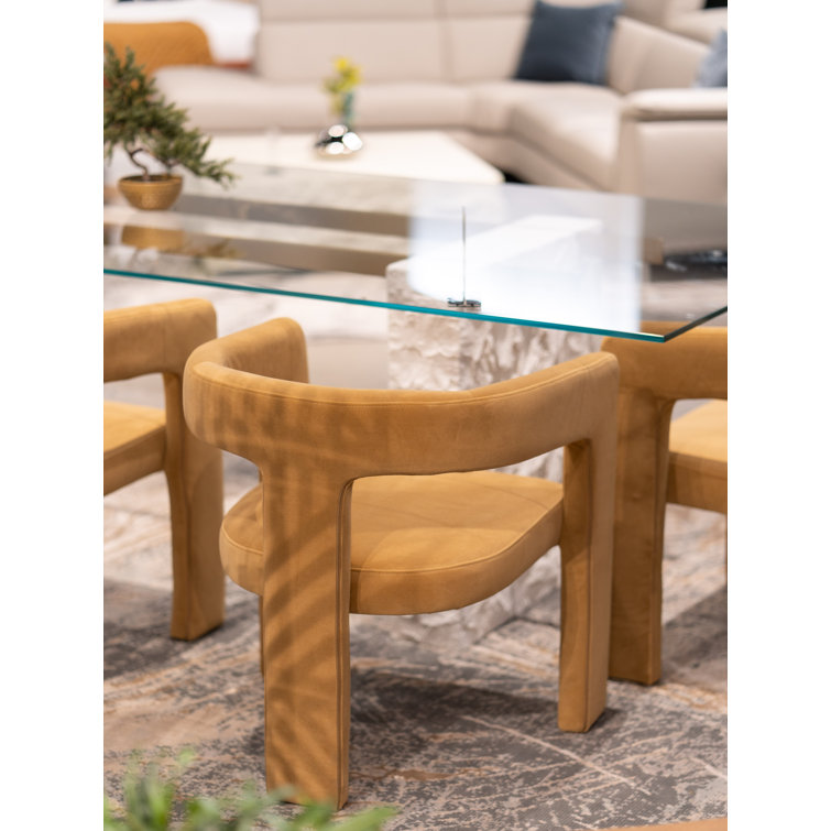 Tan Velvet Upholstered Dining Chair with Metal Legs