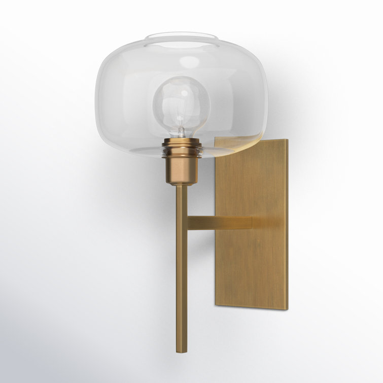 Antique Brass and Clear Glass Modern Wall Sconce