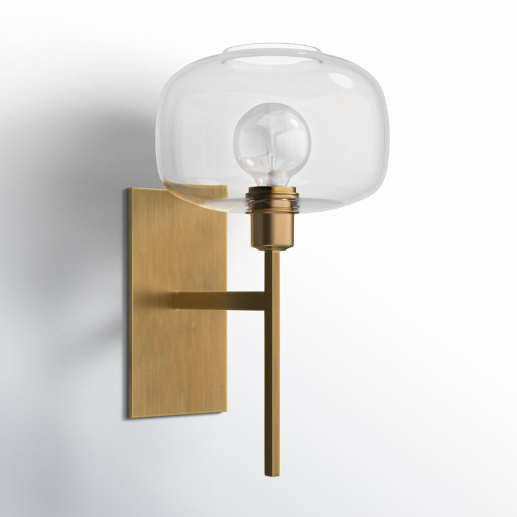 Antique Brass and Clear Glass Modern Wall Sconce