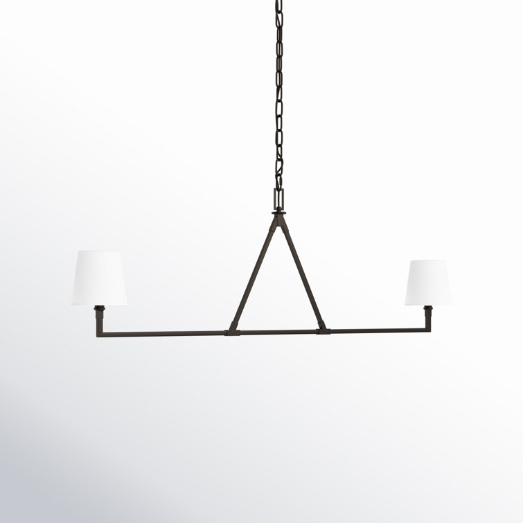 Perth Aged Iron 2-Light Chandelier with White Linen Shades