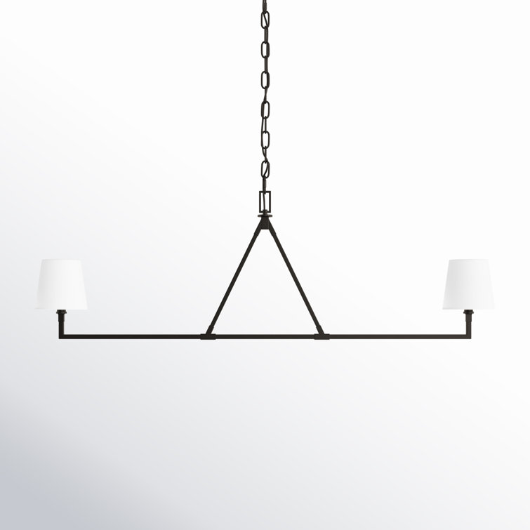 Perth Aged Iron 2-Light Chandelier with White Linen Shades