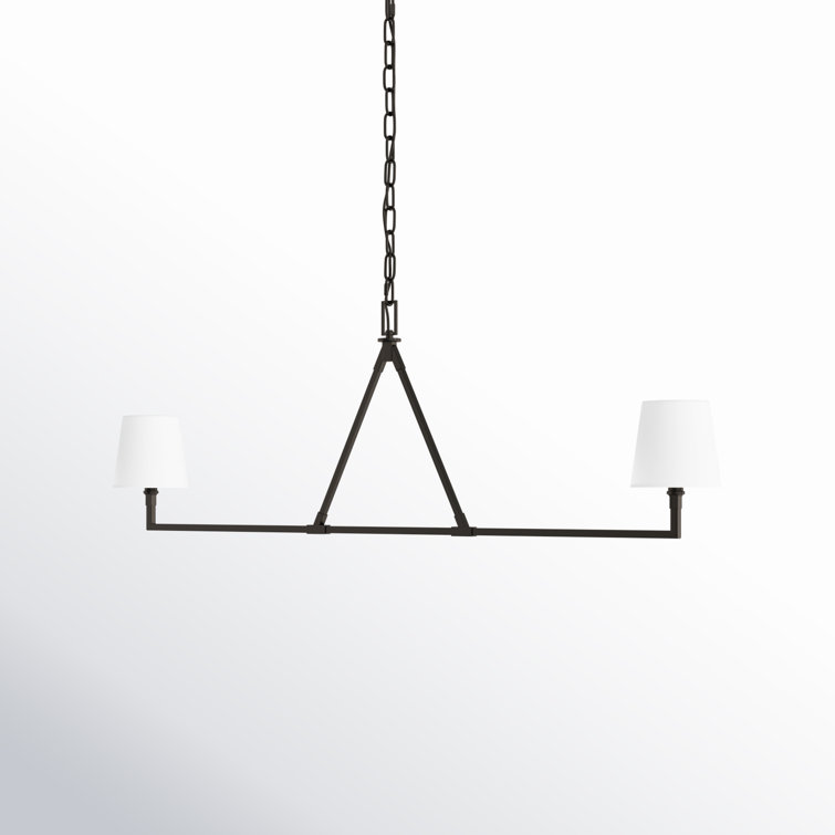Perth Aged Iron 2-Light Chandelier with White Linen Shades