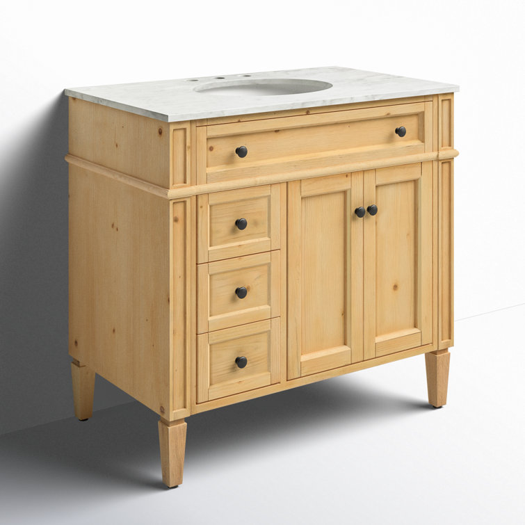 Natural Wood 36'' Single Bathroom Vanity with Marble Countertop