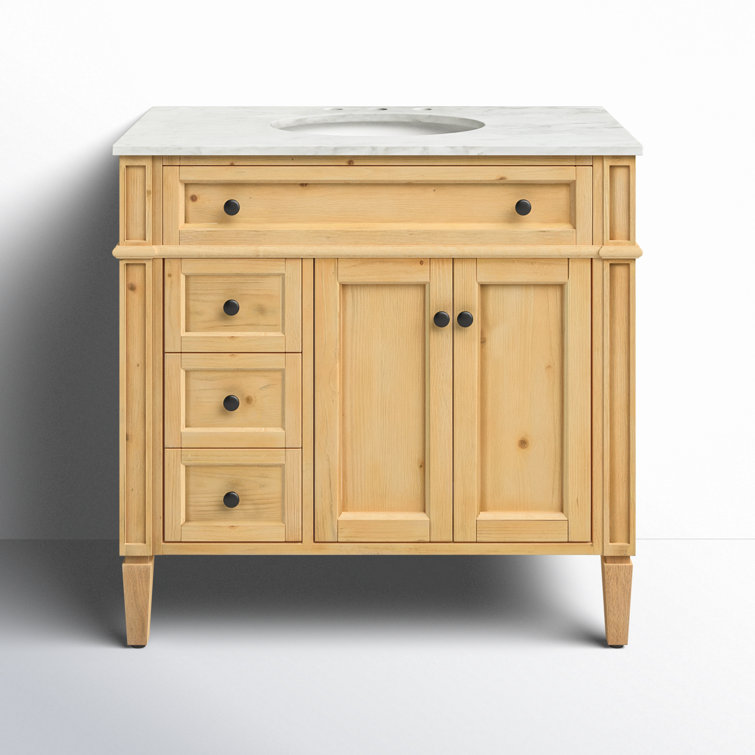 Natural Wood 36'' Single Bathroom Vanity with Marble Countertop