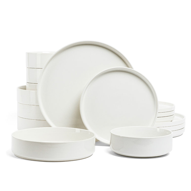 Glossy White Ceramic 16-Piece Stackable Dinnerware Set