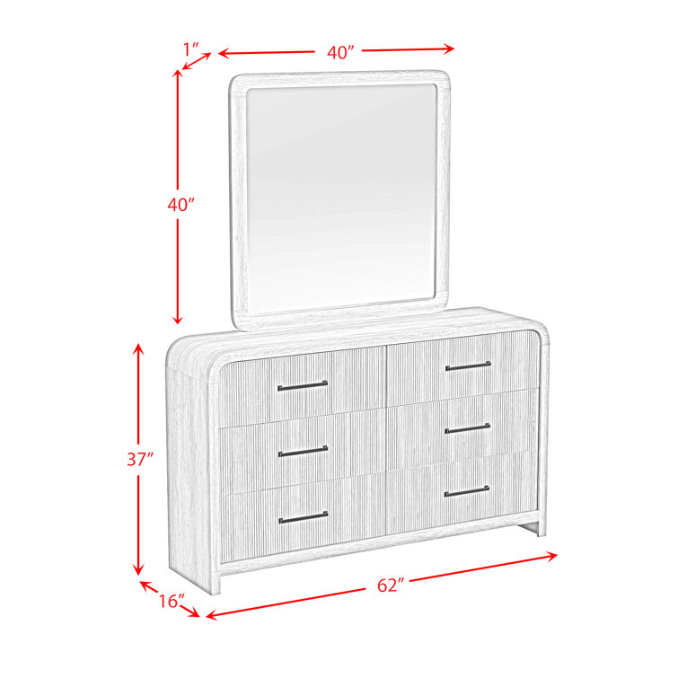Natural Light Wood Dresser with Mirror and Felt Lined Drawers