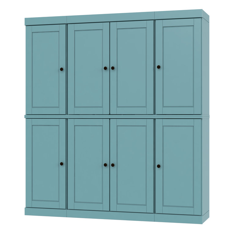 Aqua Raised Panel Solid Wood Pantry Cabinet with Adjustable Shelves