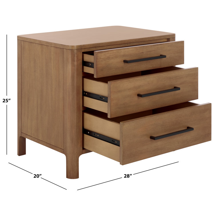 Natural Mahogany Wood Transitional 3-Drawer Nightstand
