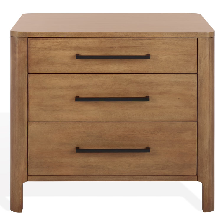Natural Mahogany Wood Transitional 3-Drawer Nightstand