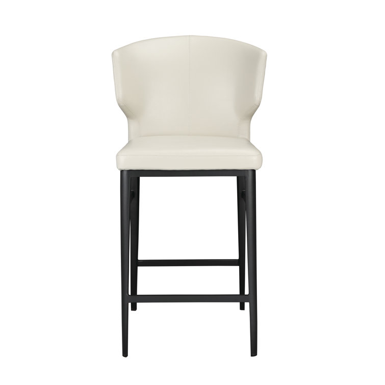 Beige Faux Leather and Metal Contemporary Counter Stool