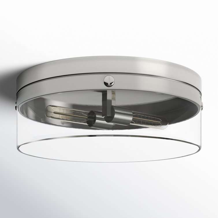 Polished Nickel and Glass Flush Mount Ceiling Light