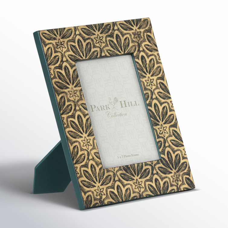 Teal and Gold Embossed Leather 5" x 7" Picture Frame