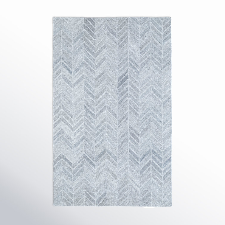 Handmade Herringbone Tufted Wool-Viscose Silver Rug 5' x 8'