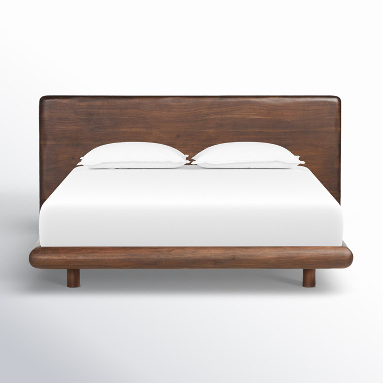 Rustic Brown Acacia Queen Bed with Headboard and Drawer