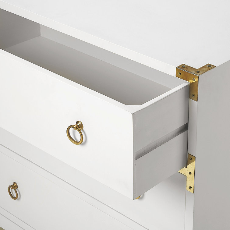 Transitional Glossy White Mango Wood 3-Drawer Dresser