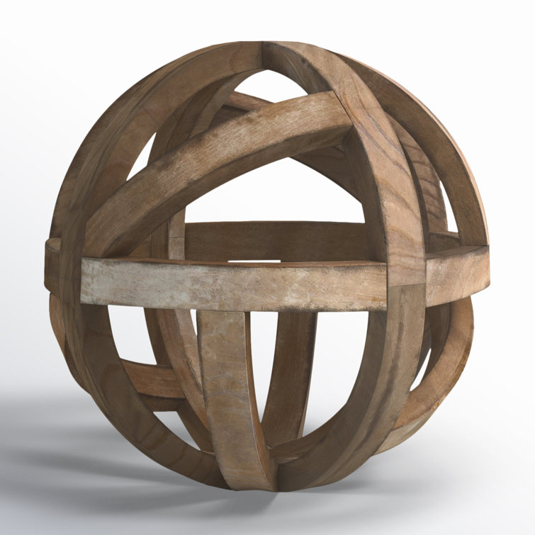 Artisanal Rustic Natural Wood Decorative Orb, 8"