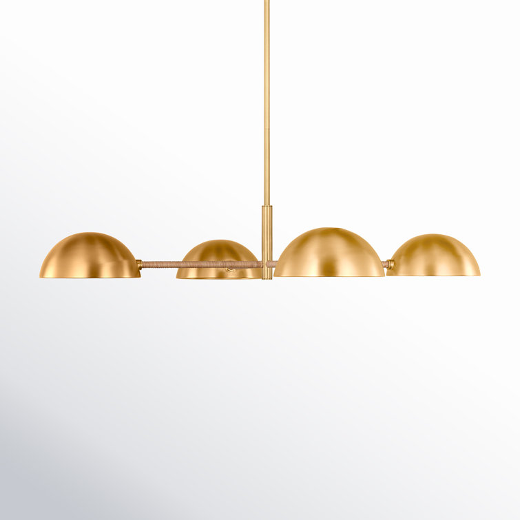 Burnished Brass Dome Chandelier with Rattan-Wrapped Arms
