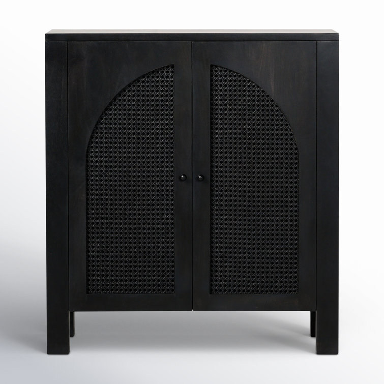 Black Wash Solid Wood and Cane Bar Cabinet