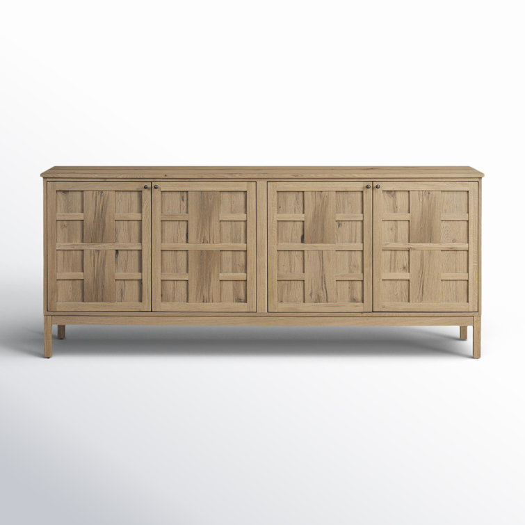 Aged Natural Oak Veneer Sideboard with Grid Pattern Doors
