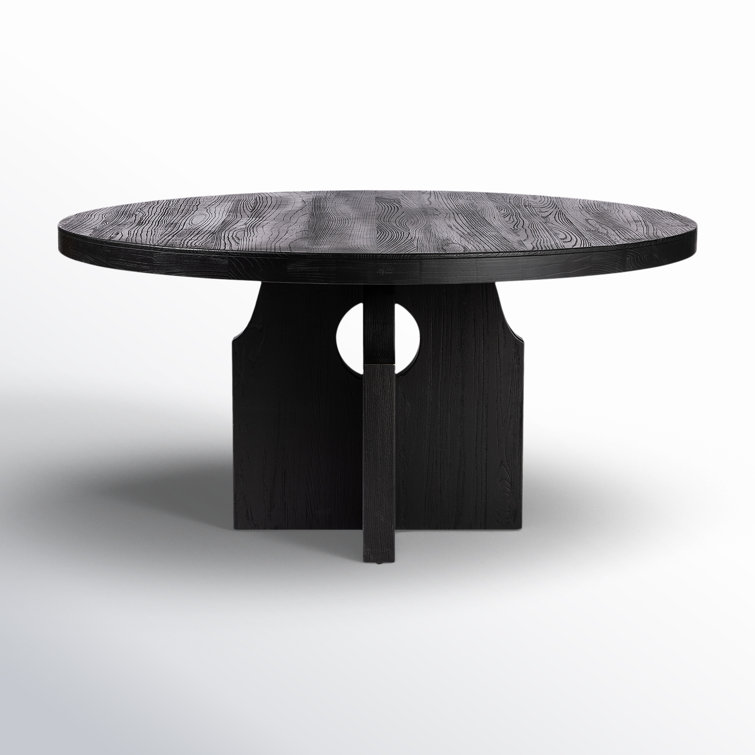 Black Elm Round Solid Wood Pedestal Dining Table for Six