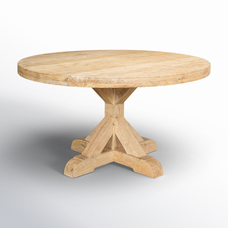 Natural Mango Wood Round Pedestal Dining Table