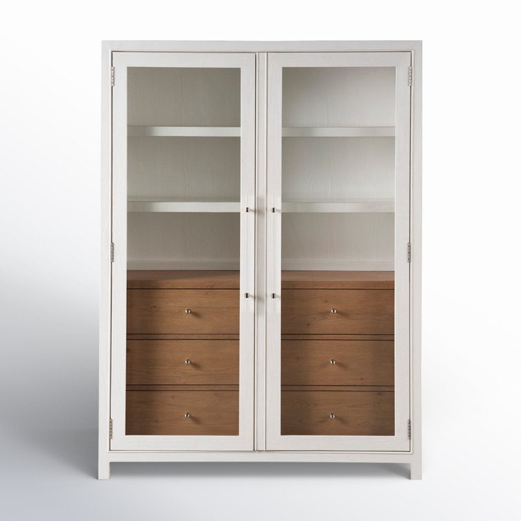 Seaside Tall Glass Door Display Cabinet in Light Brown Wood