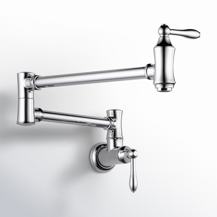 Chrome Wall-Mounted Traditional Pot Filler Faucet with Dual Handles