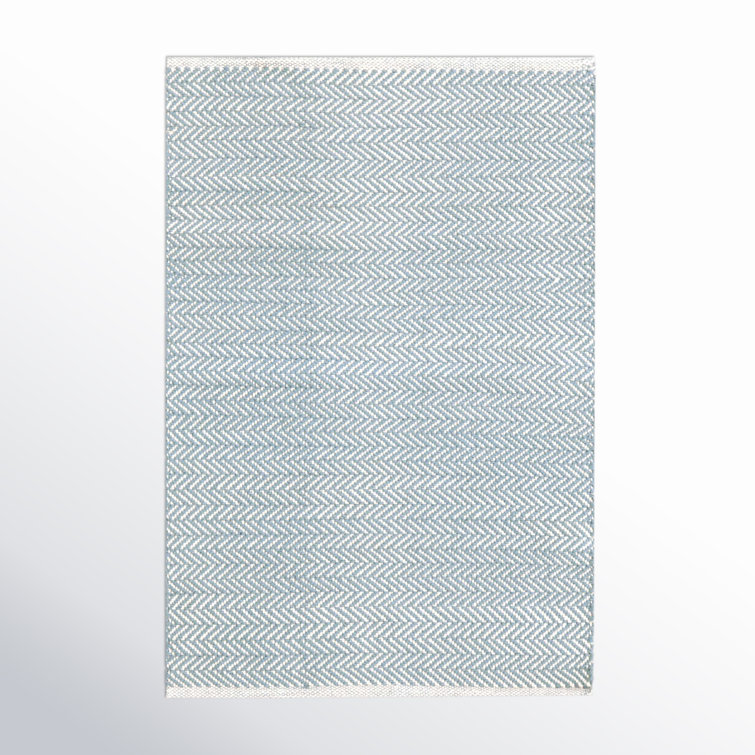 Swedish Blue Herringbone Handwoven Cotton 8' x 10' Area Rug