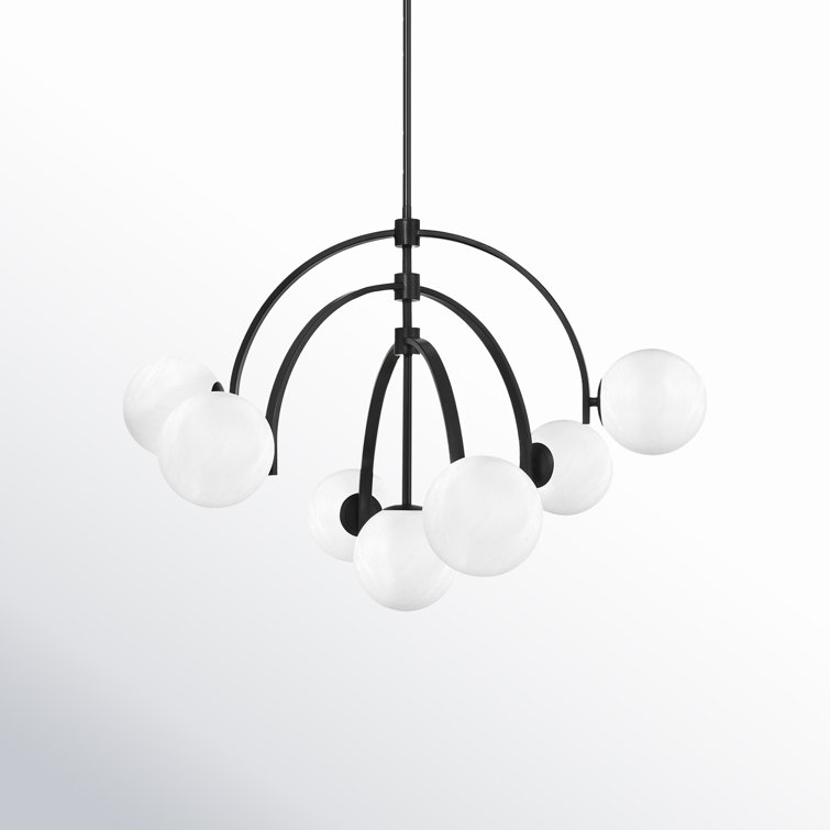 Matte Black 7-Light Chandelier with Strie Glass Shades