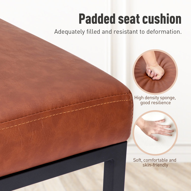 Brown Faux Leather Upholstered Counter Stools with Matte Steel Frame, Set of 3