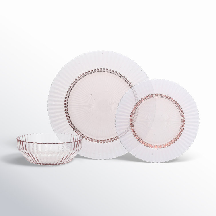 Pink Glass 12-Piece Dinnerware Set - Service for 4