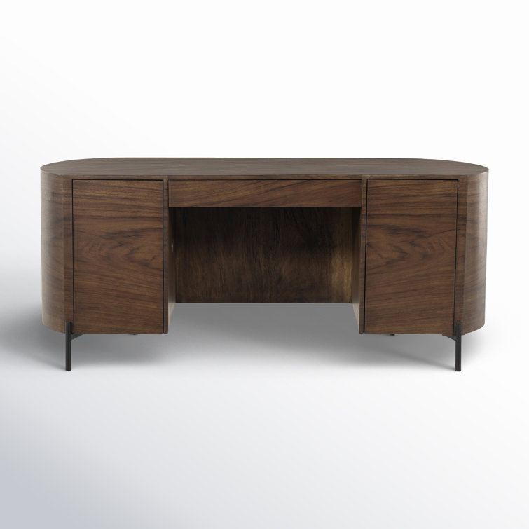 Caramel Wood Executive Desk with Drawer and Shelves