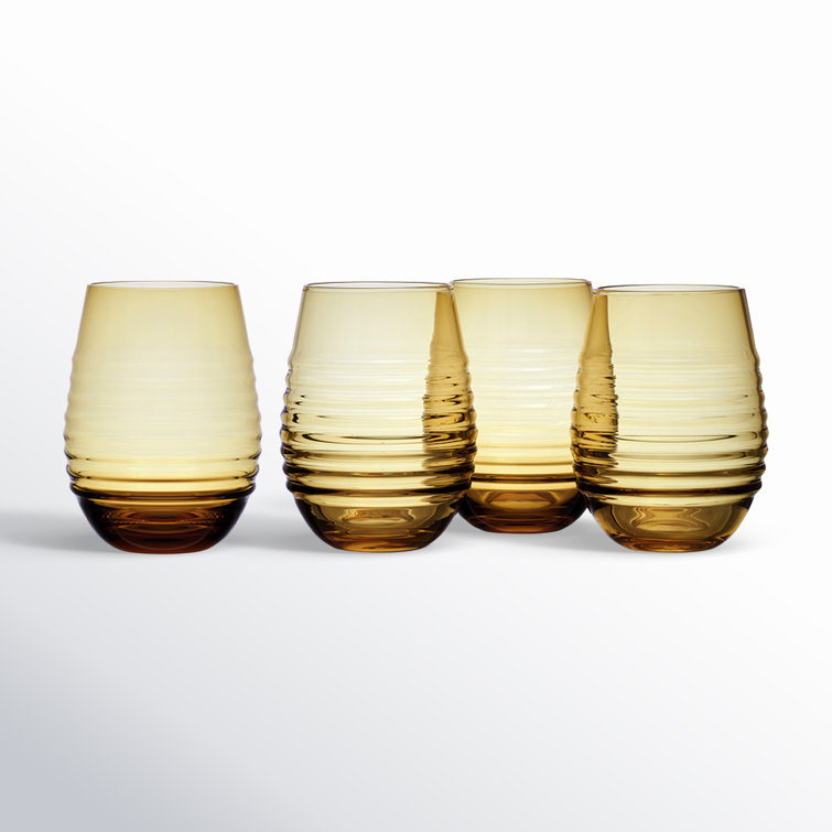 Amber Ribbed 18 oz. Stemless Wine Glasses Set of 4