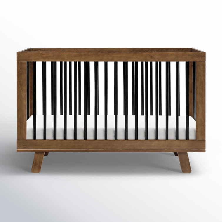 Hudson Natural Walnut and Black Pine Wood Convertible Crib