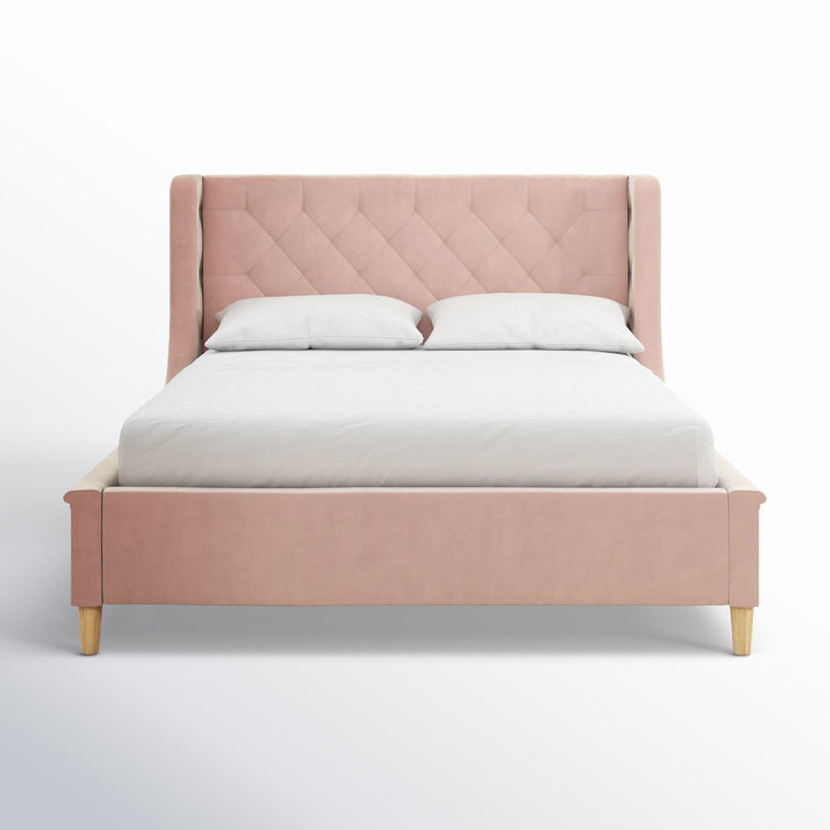 Ambrosia Pink Velvet Full Platform Bed with Tufted Headboard