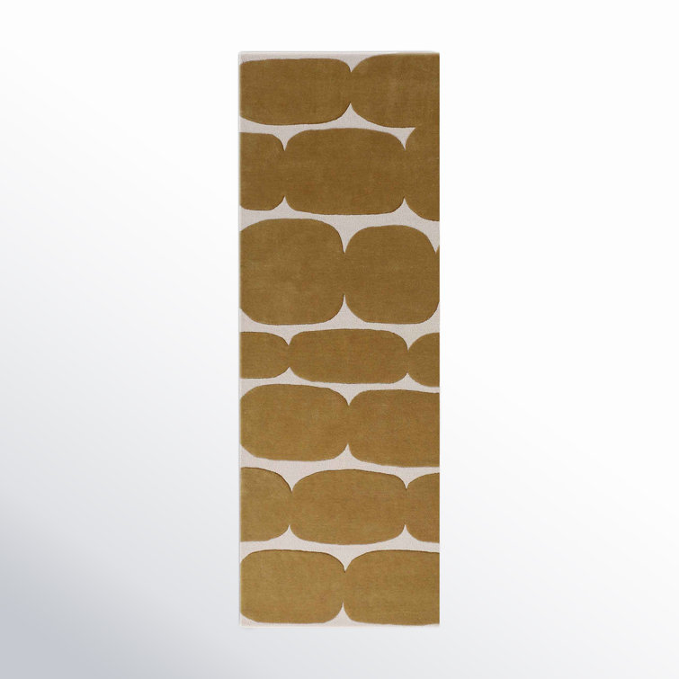 Handmade Ivory and Mustard Yellow Wool Geometric Runner Rug