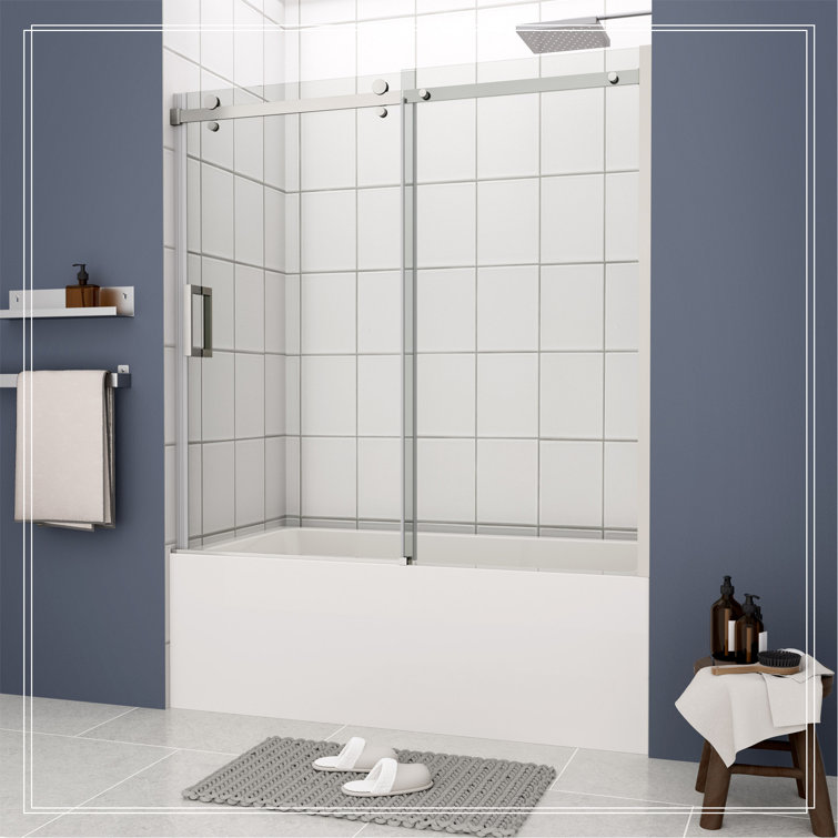 Chrome 58" x 56" Tempered Glass Sliding Shower Door
