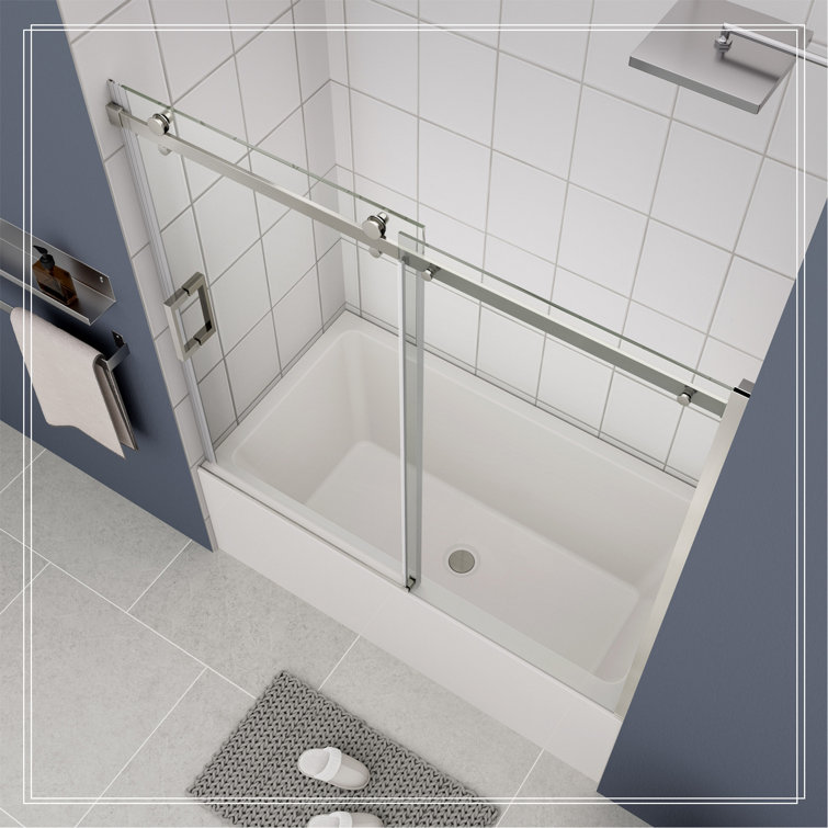 Chrome 58" x 56" Tempered Glass Sliding Shower Door