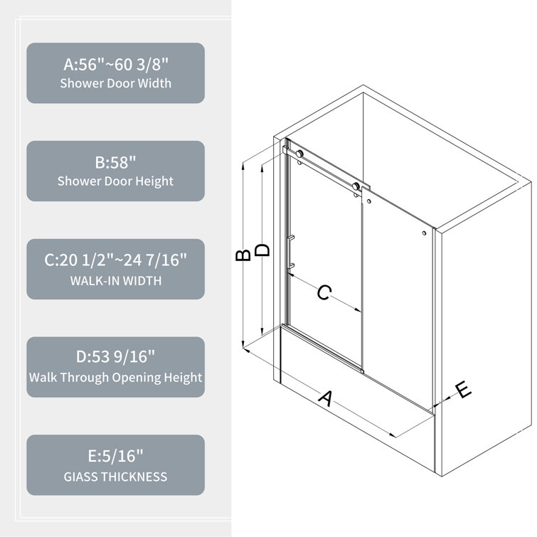 Chrome 58" x 56" Tempered Glass Sliding Shower Door