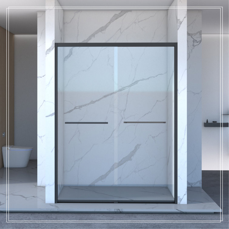 60" Matte Black Semi-Frameless Sliding Glass Shower Door