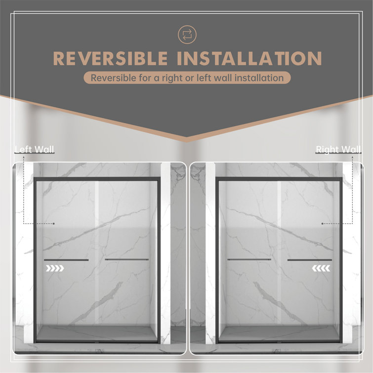 60" Matte Black Semi-Frameless Sliding Glass Shower Door