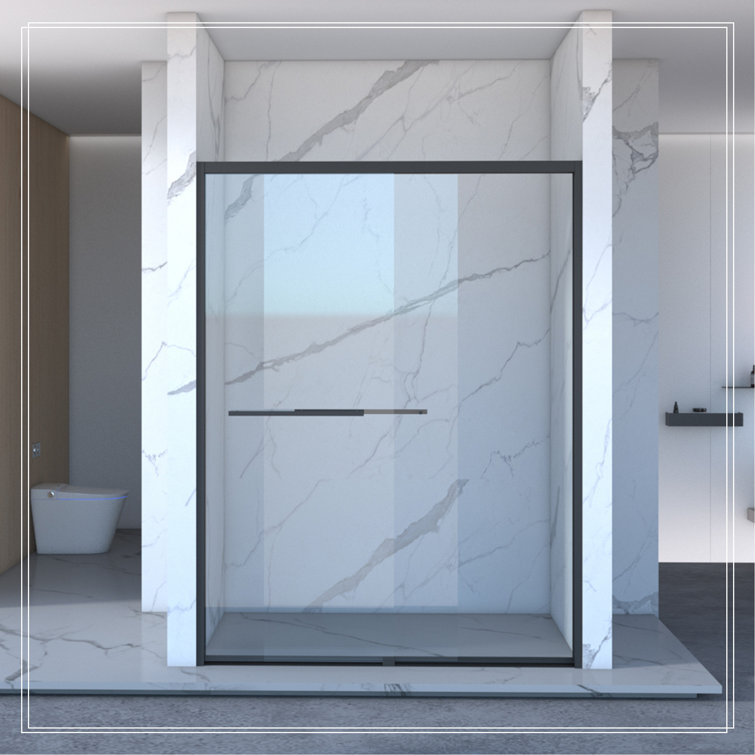 60" Matte Black Semi-Frameless Sliding Glass Shower Door