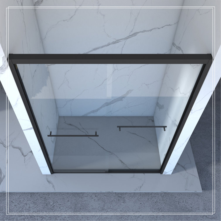 60" Matte Black Semi-Frameless Sliding Glass Shower Door