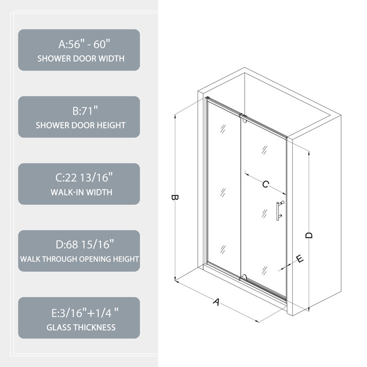 60 in. Chrome Framed Pivot Shower Door with Clear Glass
