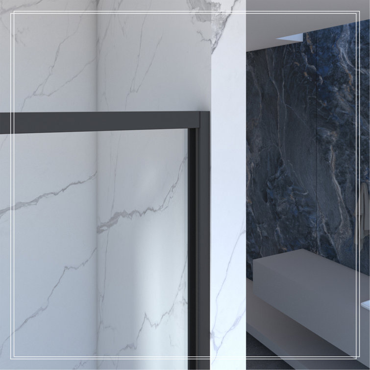 60" Matte Black Semi-Frameless Sliding Glass Shower Door