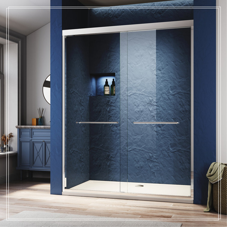 60" x 72" Semi Frameless Sliding Aluminum Shower Door with Clear Tempered Glass