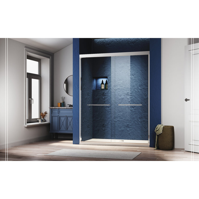 60" x 72" Semi Frameless Sliding Aluminum Shower Door with Clear Tempered Glass