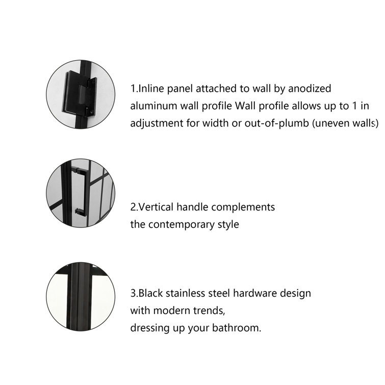 Matte Black 34" x 72" Frameless Clear Glass Shower Door