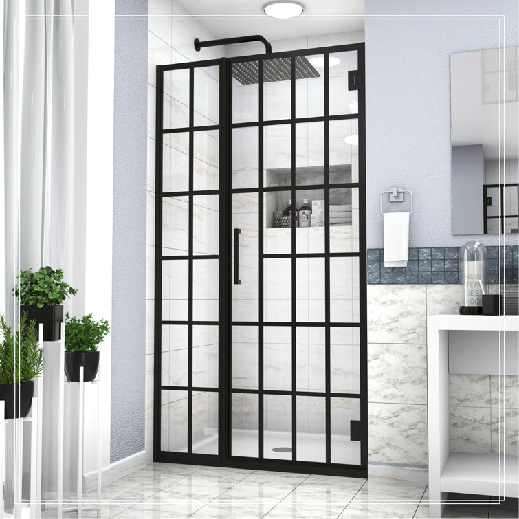 Matte Black 34" x 72" Frameless Clear Glass Shower Door